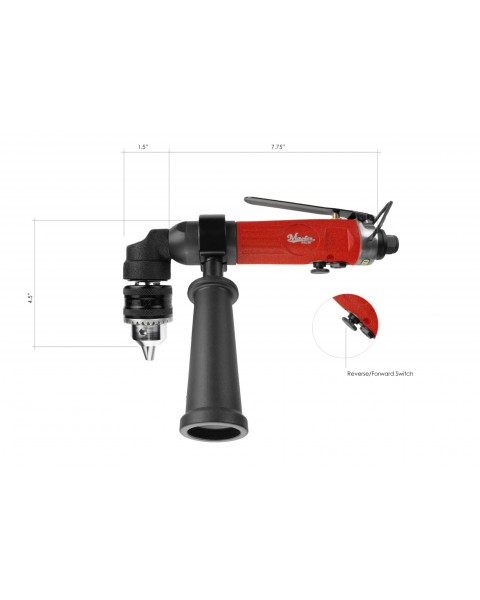 Master Palm 3/8 inch Right Angle Pneumatic Air Drill Reversible, 1700 Rpm, Keyed Chuck - 1700 rpm